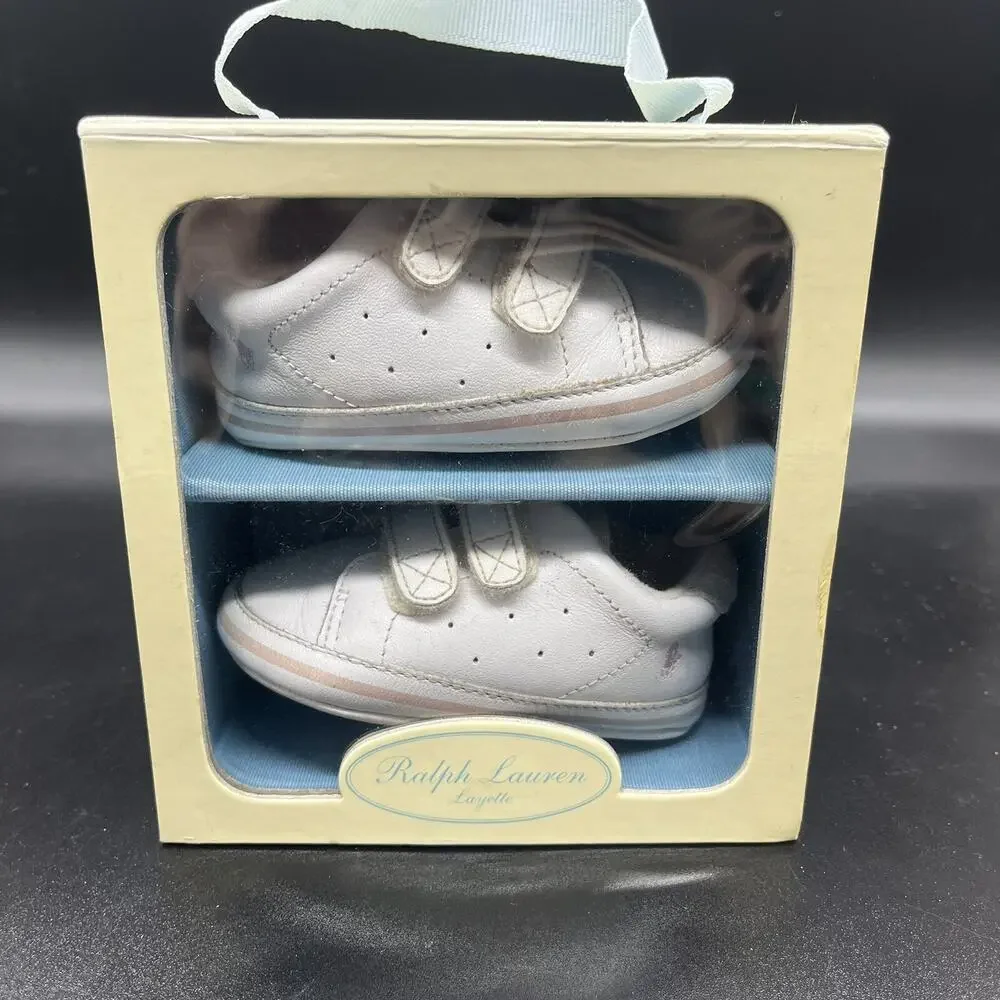 Polo Ralph Lauren Baby Crib Shoes Vintage Box White Pink Size 3